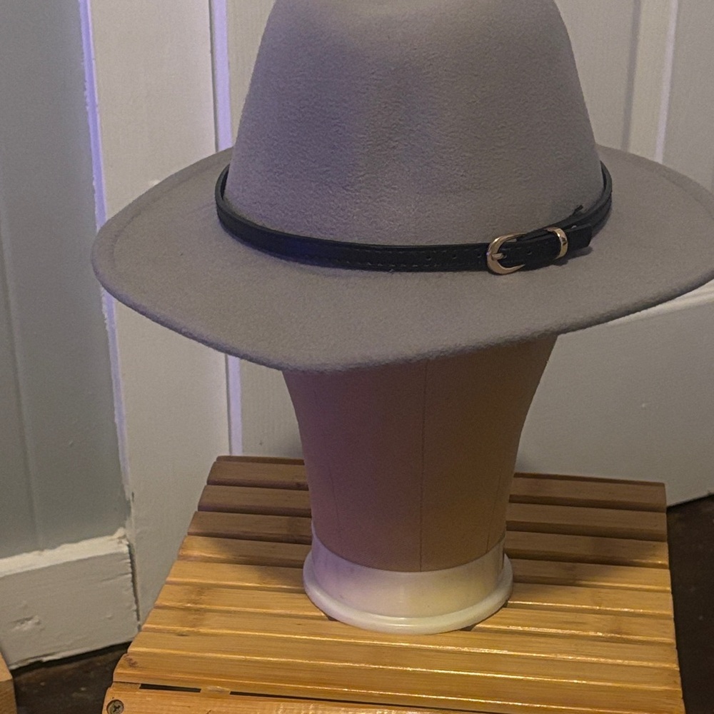 Gray Fedora Hat with Black Band
